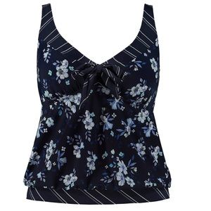 NWT Ulla Popken BLUE FLORAL FLOWERS Blouson Tankini TOP NEW! Plus size 26 swim